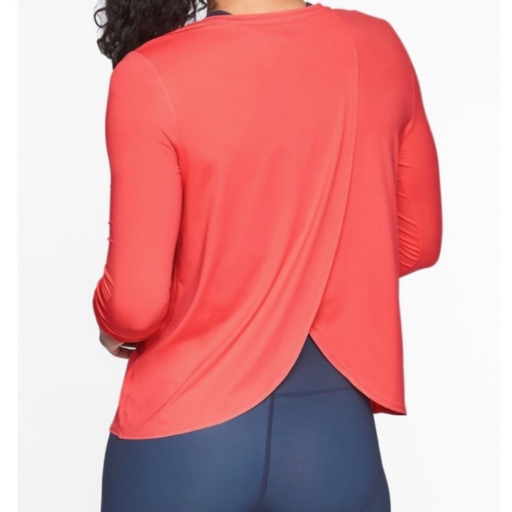 ATHLETA CORAL PINK SUNLOVER UPF TULIP BACK LONG SLEEVE TOP! XXS